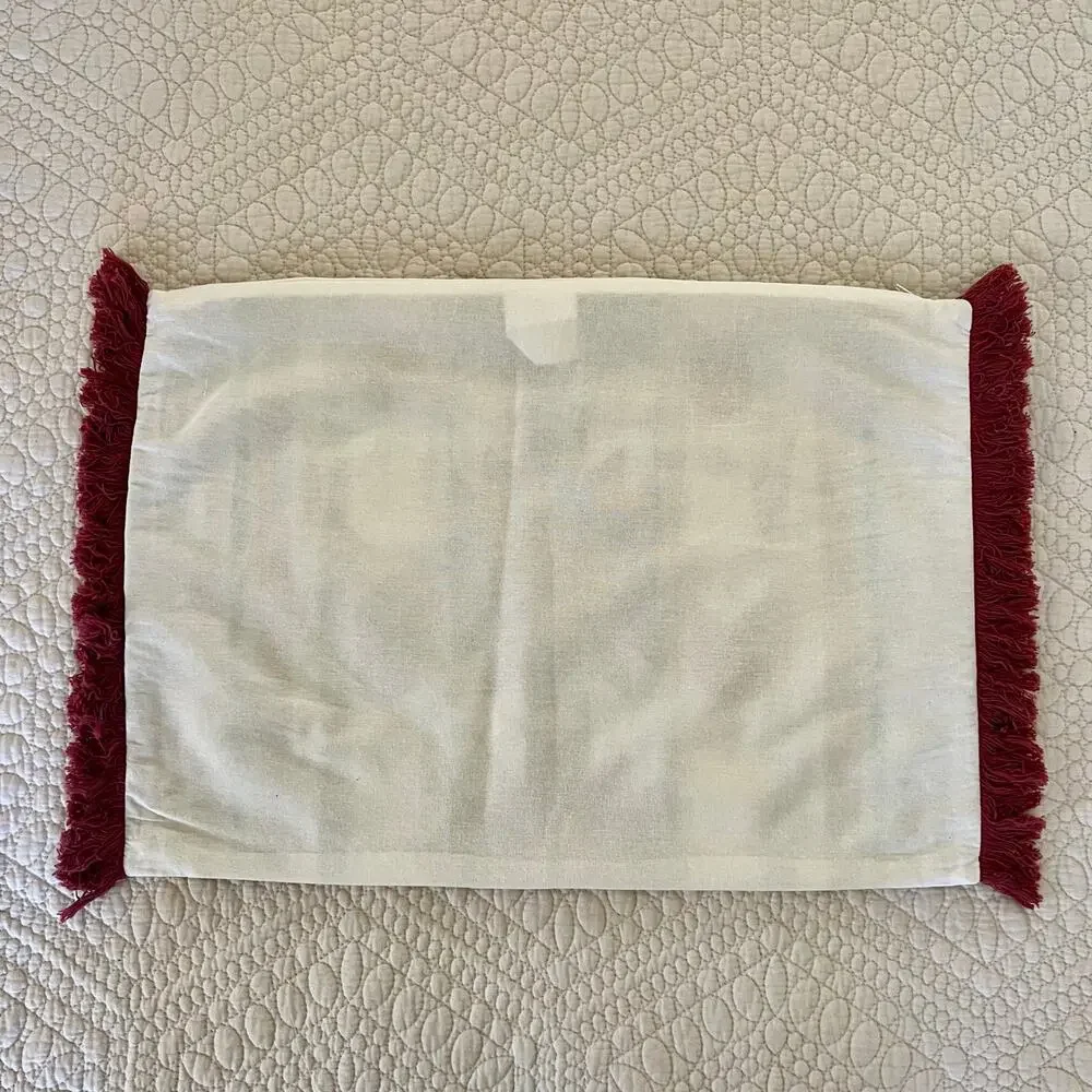 Southwestern Western Lumbar Pillow Cover 20x14 Embroidered Fringe Beaded Cotton